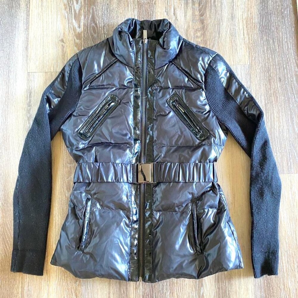 BLACK PUFFER JACKET WITH REMOVABLE BELT – SIZE SMALL